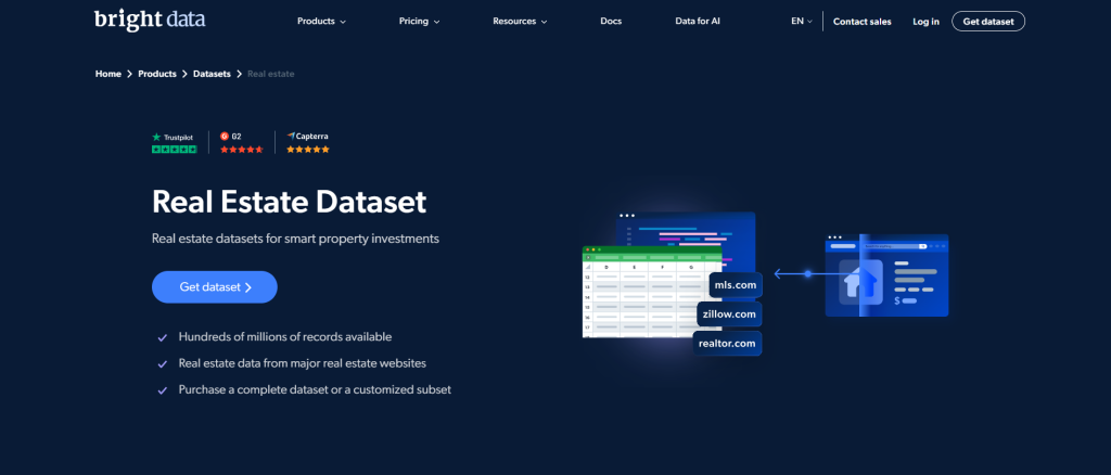 Bright Data's real estate datasets page