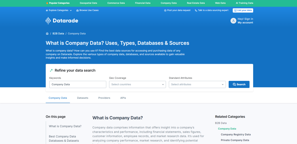 Datarade's company data