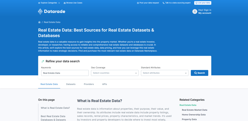 Datarade real estate datasets