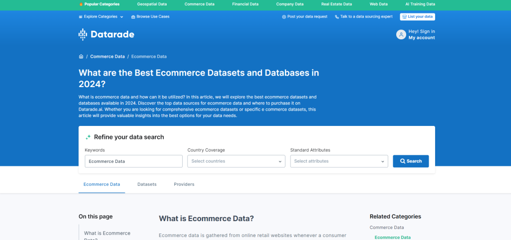 E-Commerce-Datensätze von Datarade