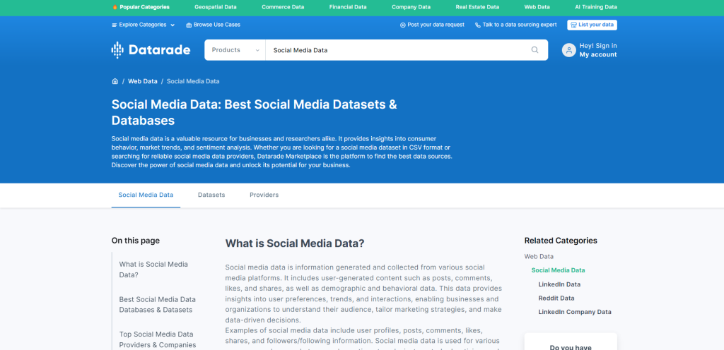 Datarade's social media datasets