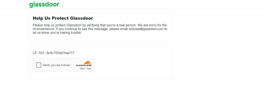 Glassdoor Cloudflare CAPTCHA