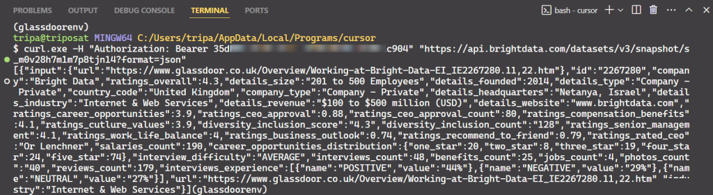 The final Glassdoor data result