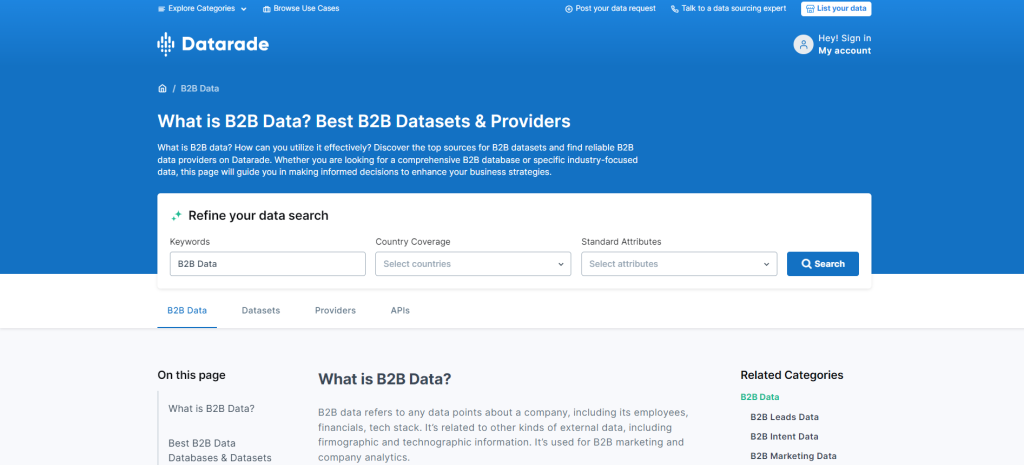 Datarade B2B datasets