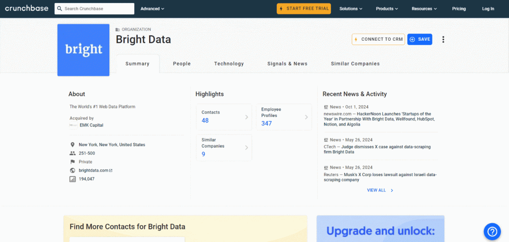 Bright Data's page on Crunchbase