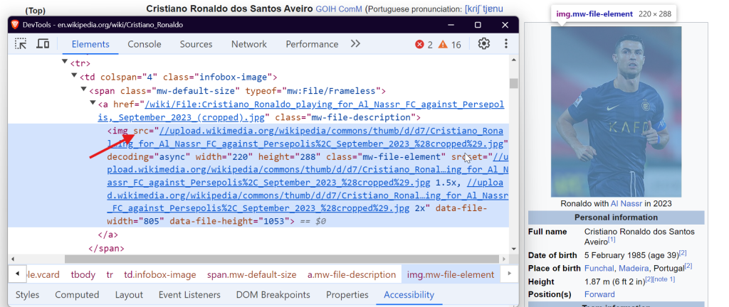 Inspecting images on a Wikipedia page