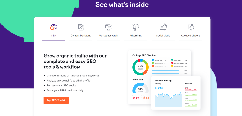 SEMrush main page