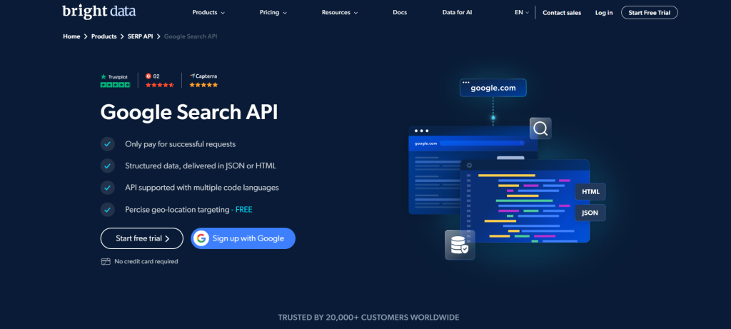 Bright Data's Google SERP API main page