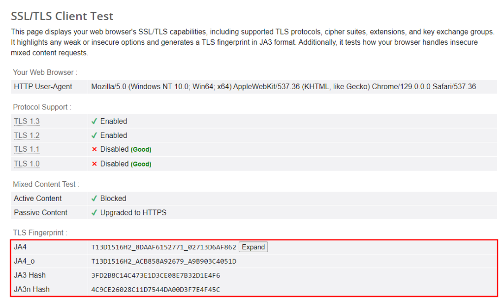 SSL/TLS client test example