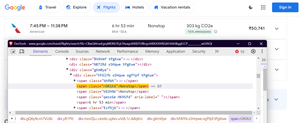 scrape-google-flights-number-of-stops