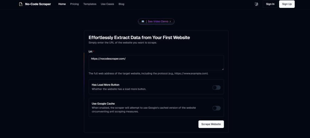 No-Code Scraper's page