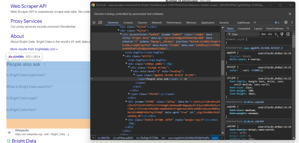 Inspecting the people also ask HTML element