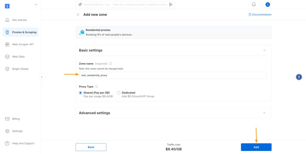 Create a new residential proxy zone