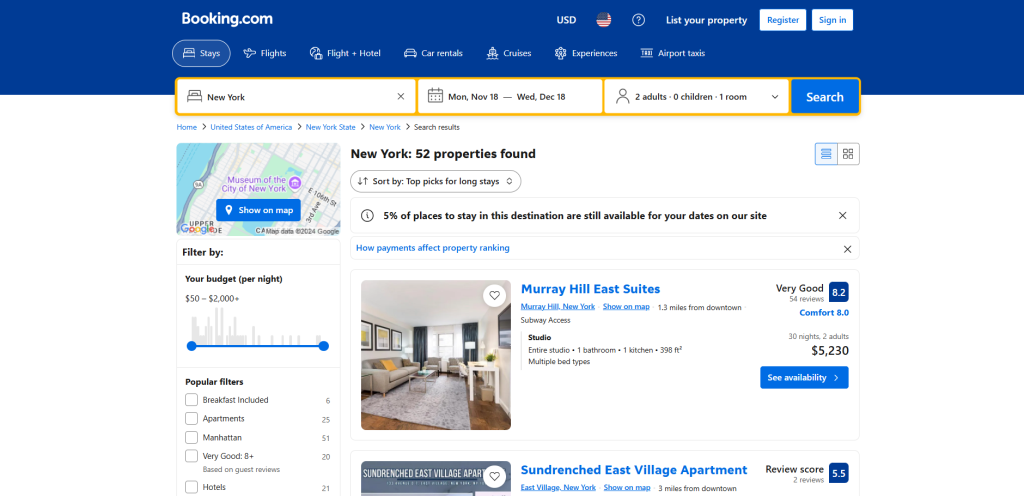 search and navigate to the property page