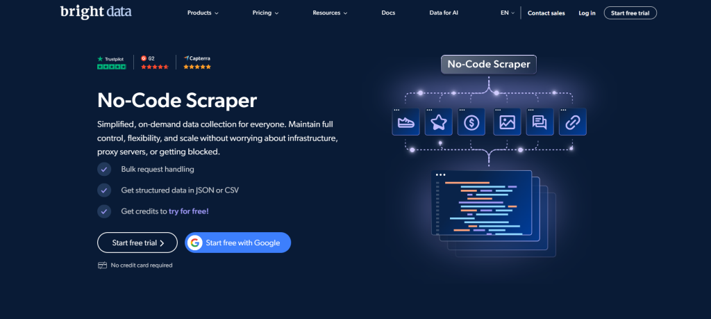 Bright Data's no code scraper page