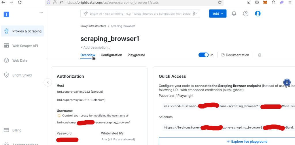 Overview of the new Scraping Browser zone you added