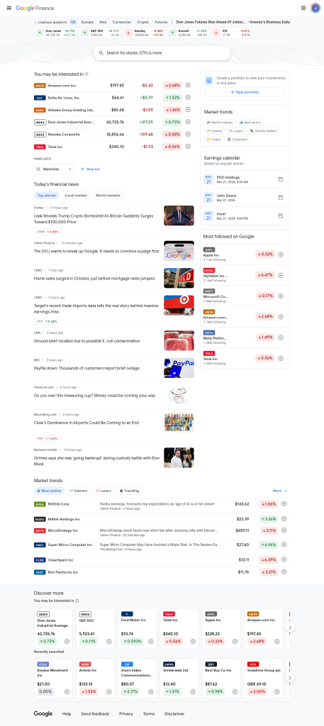 Google Finance full page