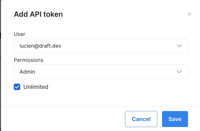 Setting the permissions for the new API token 