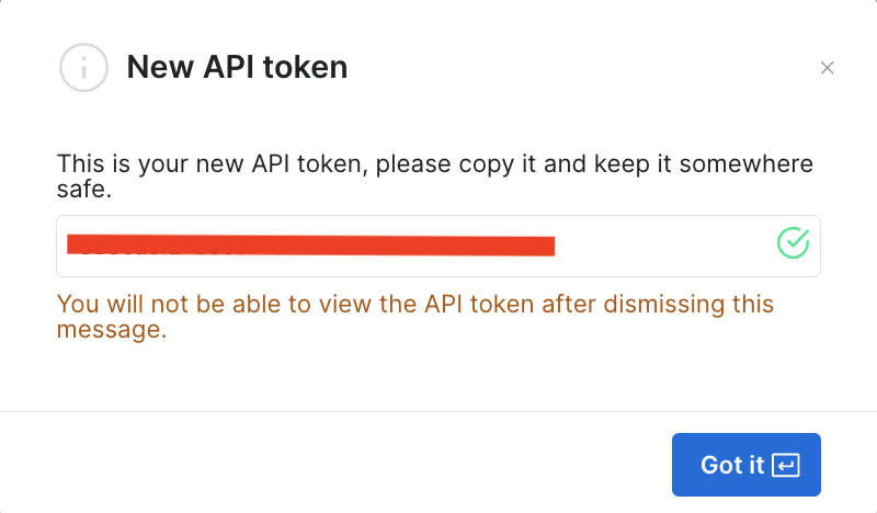 O novo token de API que você recebeu  