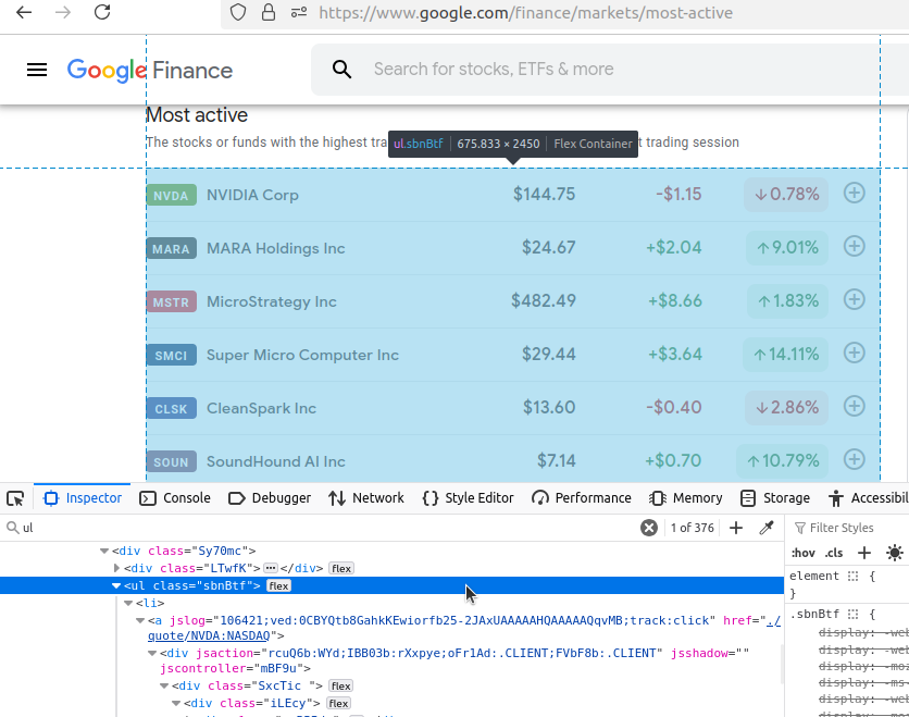 Inspecting the most active page 