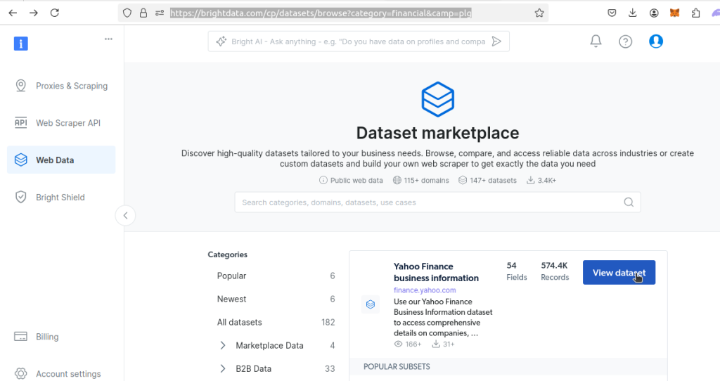 Searching the dataset marketplace