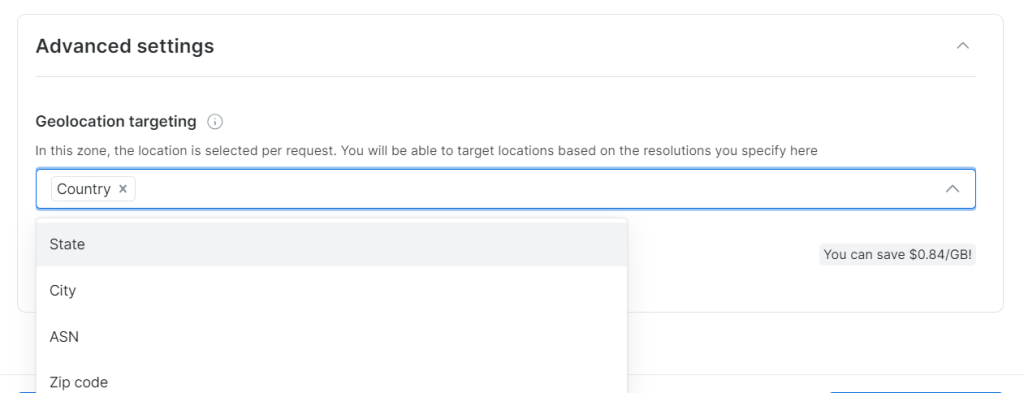 Advanced settings that include geographical targeting