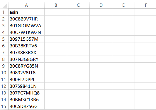 A CSV file with the scraped ASINs