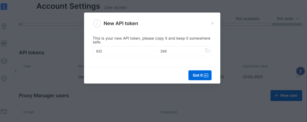 Save the new API token 