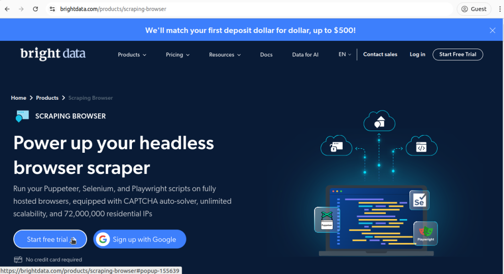 The Scraping Browser page on Bright Data's website 