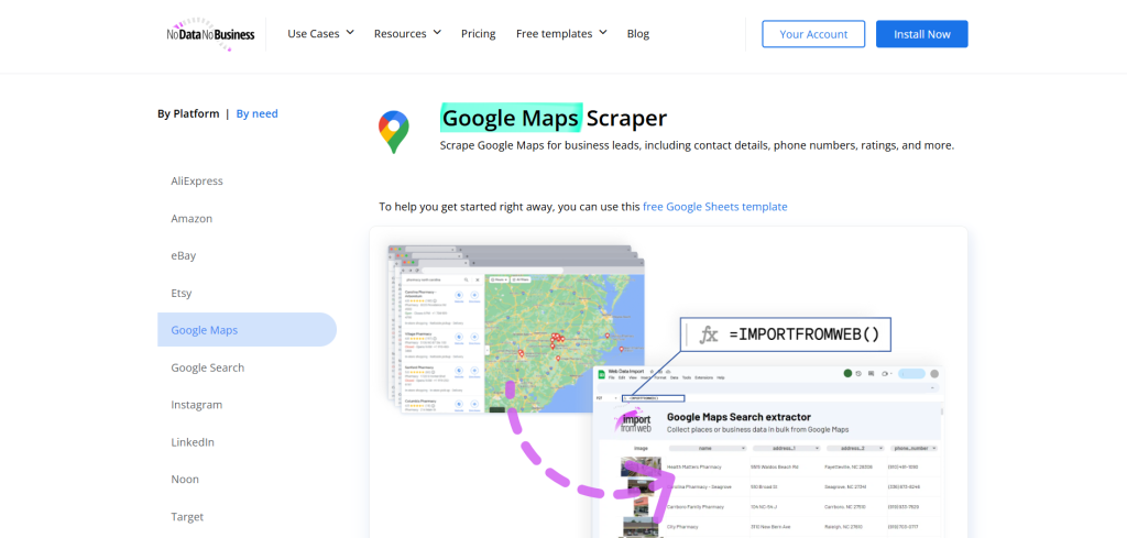 NoDataNoBusiness Google Maps Scraper page