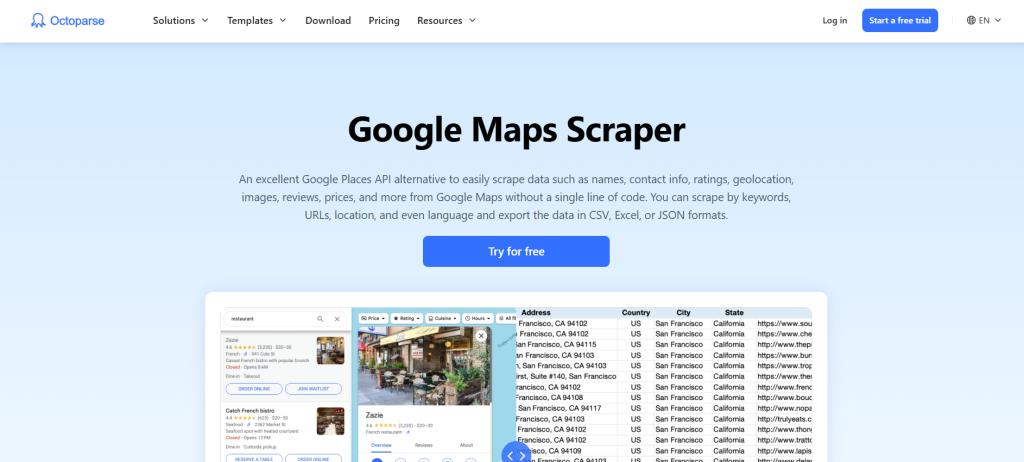 Octoparse's Google Maps Scraper 