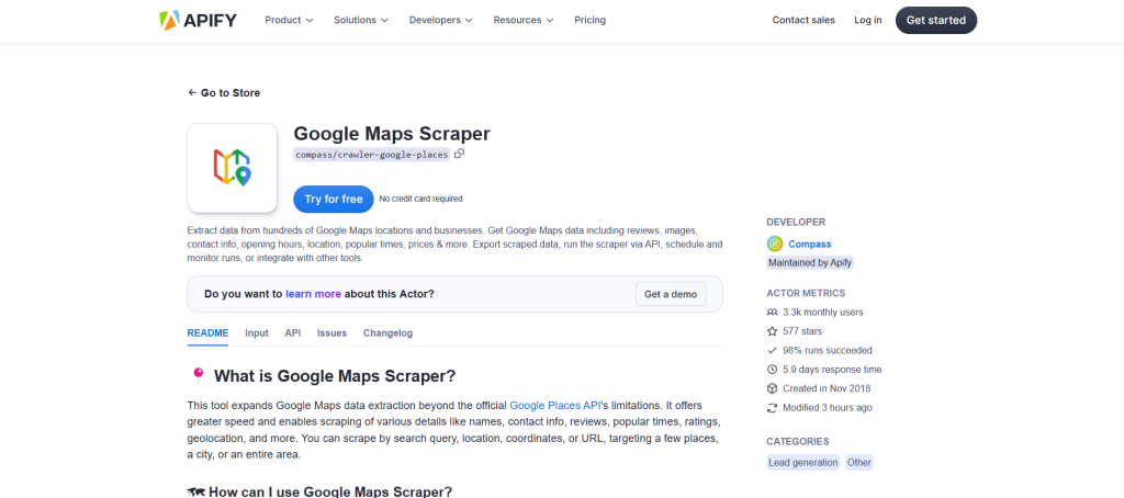 Apify's Google Maps Scraper