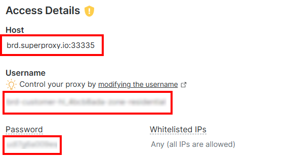 The access details for your residential proxies zone