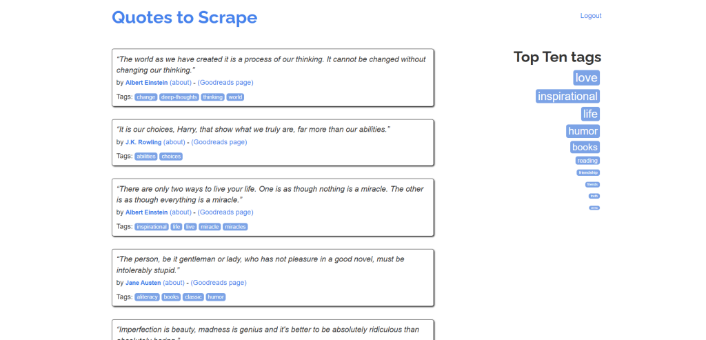 Quotes to Scrape sandbox to practice web scraping