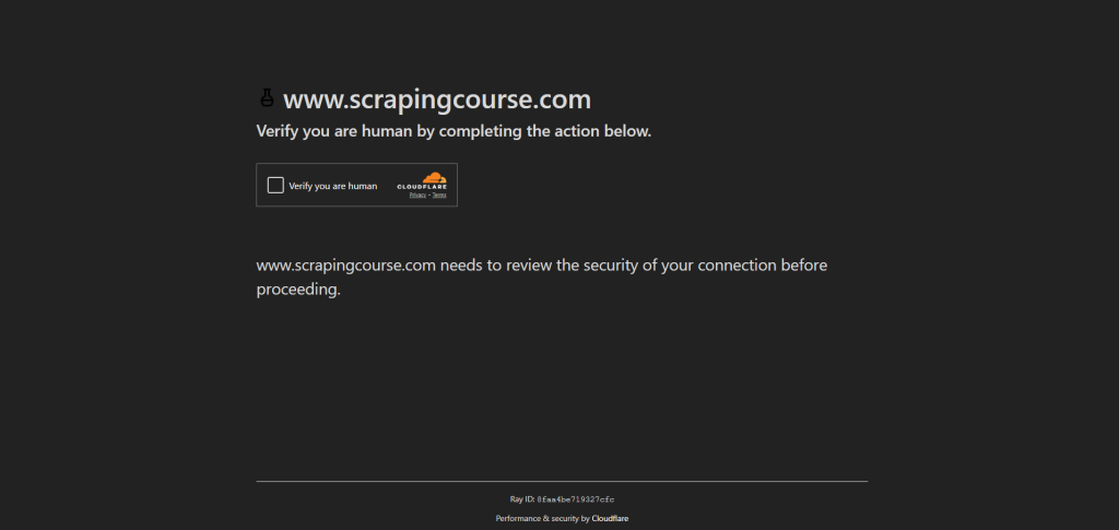 Basic Cloudflare CAPTCHA on the Scraping Course website