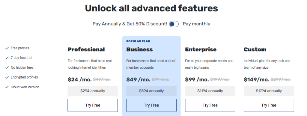 GoLogin pricing