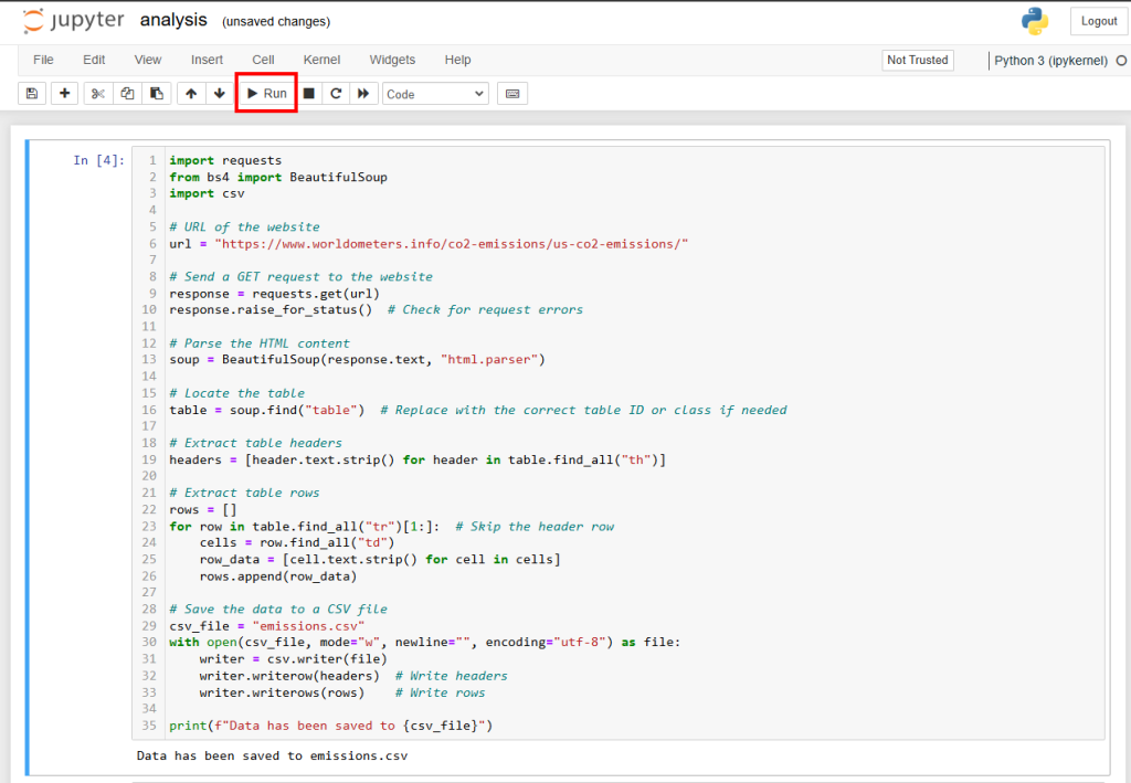 Executando uma célula em um Jupyter Notebook