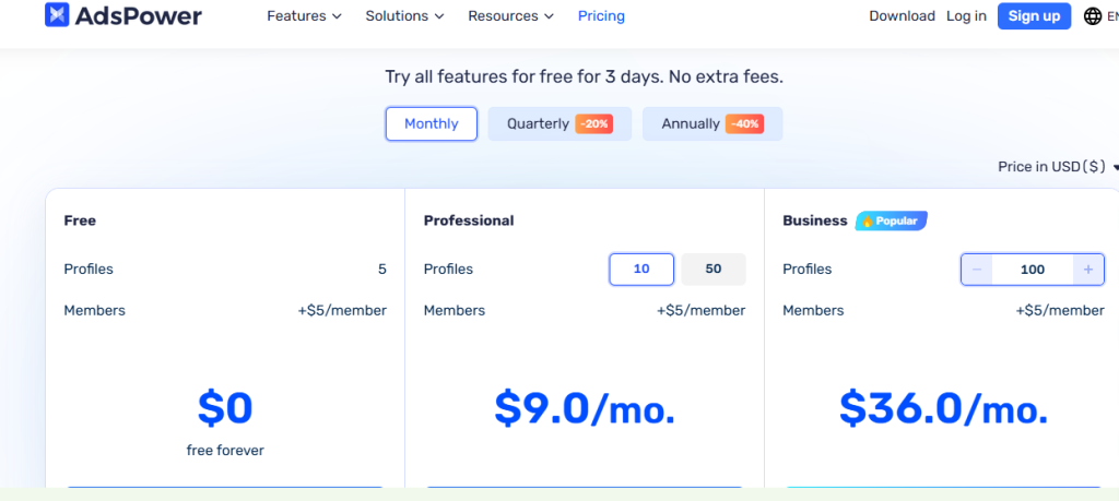AdsPower Pricing